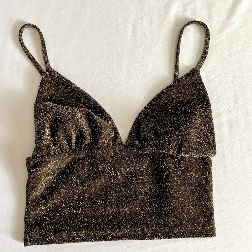 Urban Outfitters, XS black and gold sparkly crop top.